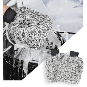2 PCS Car Wash Mitt, 8"×10" Soft & Scratch-Free Premium Plush Microfiber Washing Glove, Machine Washable Lint Free Absorbent Detailing Wash Mitt, Universal Car Accessories (Red)