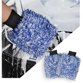 2 PCS Car Wash Mitt, 8"×10" Soft & Scratch-Free Premium Plush Microfiber Washing Glove, Machine Washable Lint Free Absorbent Detailing Wash Mitt, Universal Car Accessories (Red)