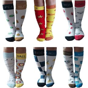 Knee High Compound Word Socks - 6 Pairs. Per Pack - Cowboy, Peanut, Starfish, Snowball, Hotdog, & Doorbell