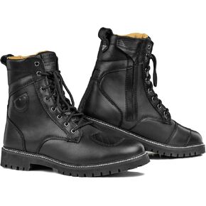SHIMA THOMSON Lady, Motorcycle Boots for Woman - Reinforced Leather Womens Biker Boots with Side Zipper, Ankle Support, Anti-Slip Sole, Gear Shift Handle (Black, 5,5)