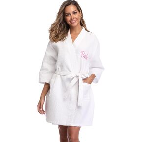 Women's Waffle Knit Robes Bride Birdesmaid Lightweight Bathrobe Soft Knee Length Loungewear