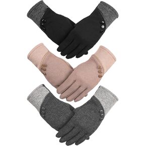 Women Winter Gloves with Touchscreen Fingers, 3 Pairs Fleece Lined Gloves for Women Cold Weather,Thick Windproof Gloves for Warm Wear(Black/Gray/Pink)