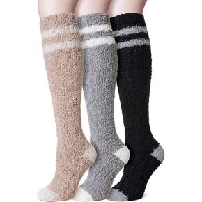 Velice Fuzzy Socks for Women 3 Pairs Knee High Fluffy Soft Warm Stocking Cozy Slipper Plush Winter Long Christmas Socks