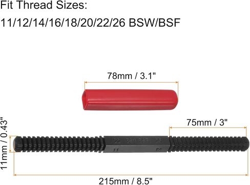 HARFINGTON External Thread Restoring File 0.75-3 Metric Thread Teeth Straight Square Repair Files Correction Hardware Steel Tap with Detachable Handle for Screw, Bolt, Red in Saudi Arabia