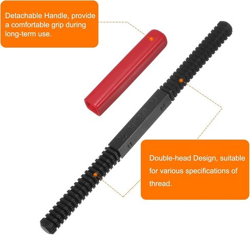 HARFINGTON External Thread Restoring File 0.75-3 Metric Thread Teeth Straight Square Repair Files Correction Hardware Steel Tap with Detachable Handle for Screw, Bolt, Red in Saudi Arabia