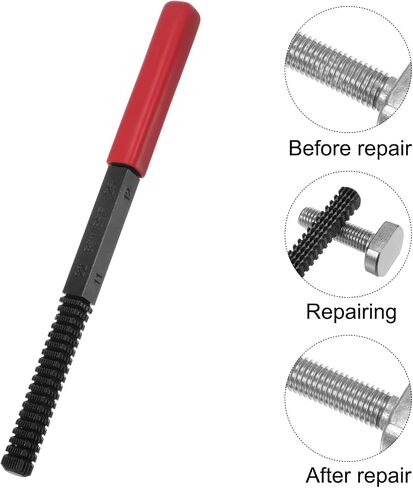 HARFINGTON External Thread Restoring File 0.75-3 Metric Thread Teeth Straight Square Repair Files Correction Hardware Steel Tap with Detachable Handle for Screw, Bolt, Red in Saudi Arabia