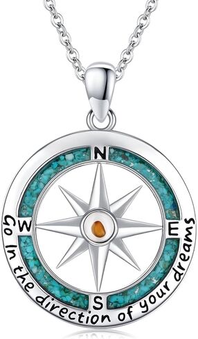 Midir&Etain Compass Necklace 925 Sterling Silver Mustard Seed Pendant Necklace Christian Compass Jewelry Inspirational Gift for Women Men in Saudi Arabia
