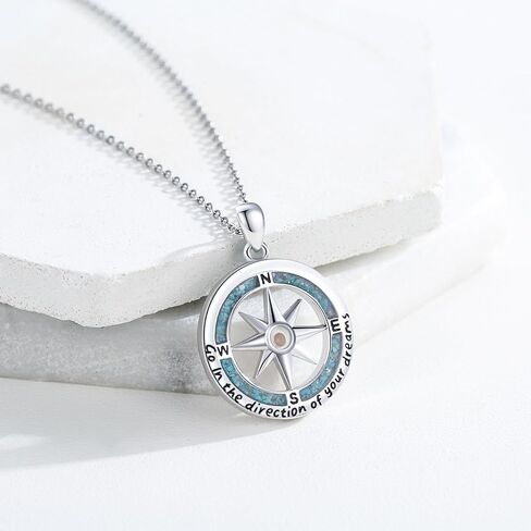 Midir&Etain Compass Necklace 925 Sterling Silver Mustard Seed Pendant Necklace Christian Compass Jewelry Inspirational Gift for Women Men in Saudi Arabia