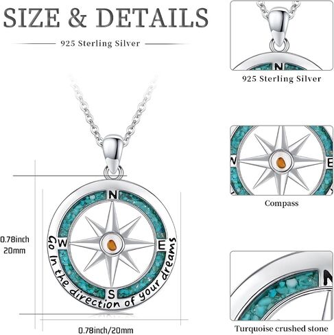 Midir&Etain Compass Necklace 925 Sterling Silver Mustard Seed Pendant Necklace Christian Compass Jewelry Inspirational Gift for Women Men in Saudi Arabia