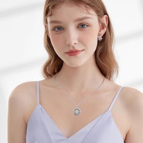 Midir&Etain Compass Necklace 925 Sterling Silver Mustard Seed Pendant Necklace Christian Compass Jewelry Inspirational Gift for Women Men in Saudi Arabia