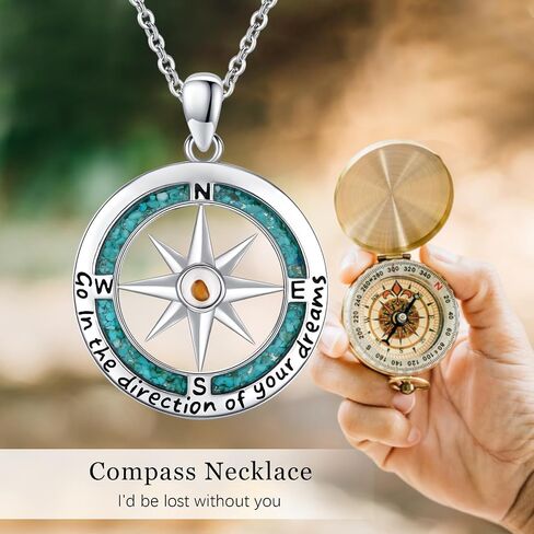 Midir&Etain Compass Necklace 925 Sterling Silver Mustard Seed Pendant Necklace Christian Compass Jewelry Inspirational Gift for Women Men in Saudi Arabia