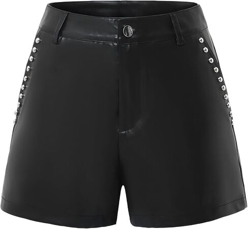 Plus Size Women's Faux Leather High Waist Shorts Plus Solid PU Shorts with Pocket in Saudi Arabia