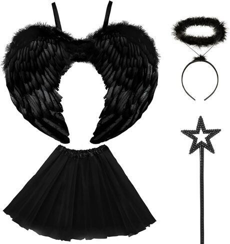 Angel Costume Wings for Adult Women, Feather Wings Tutu White Halo Headband Fairy Wand Halloween Cosplay Party in Kuwait