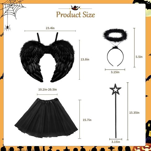 Angel Costume Wings for Adult Women, Feather Wings Tutu White Halo Headband Fairy Wand Halloween Cosplay Party in Kuwait