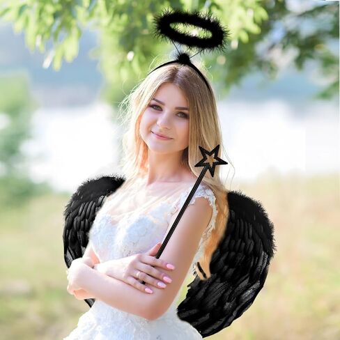 Angel Costume Wings for Adult Women, Feather Wings Tutu White Halo Headband Fairy Wand Halloween Cosplay Party in Kuwait