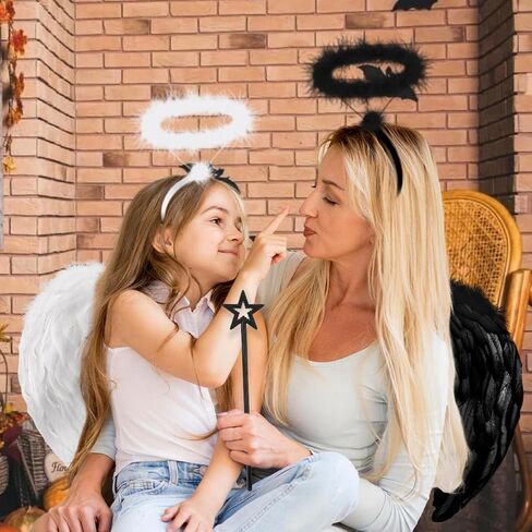 Angel Costume Wings for Adult Women, Feather Wings Tutu White Halo Headband Fairy Wand Halloween Cosplay Party in Kuwait
