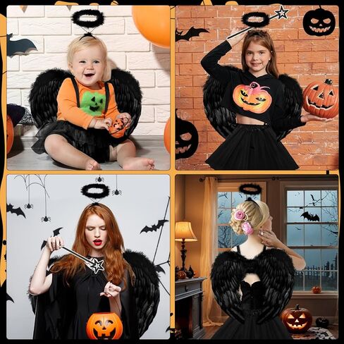 Angel Costume Wings for Adult Women, Feather Wings Tutu White Halo Headband Fairy Wand Halloween Cosplay Party in Kuwait