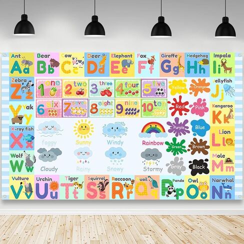 Toddlers Educational Backdrop ABC Alphabet Numbers Animals Rainbow Color Learning Backdrop Kindergarten Homeschool Supplies Preschool Classroom Decorations 70.8 x 43.3 inch in Saudi Arabia