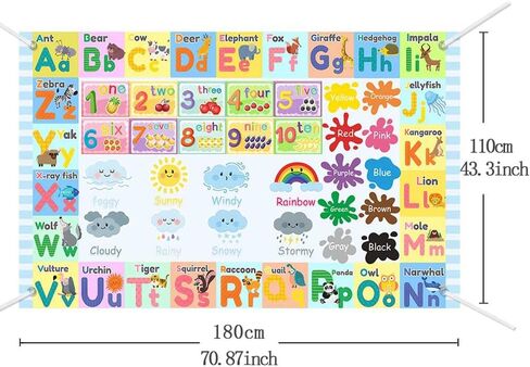 Toddlers Educational Backdrop ABC Alphabet Numbers Animals Rainbow Color Learning Backdrop Kindergarten Homeschool Supplies Preschool Classroom Decorations 70.8 x 43.3 inch in Saudi Arabia