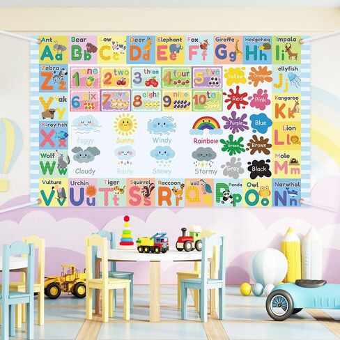 Toddlers Educational Backdrop ABC Alphabet Numbers Animals Rainbow Color Learning Backdrop Kindergarten Homeschool Supplies Preschool Classroom Decorations 70.8 x 43.3 inch in Saudi Arabia