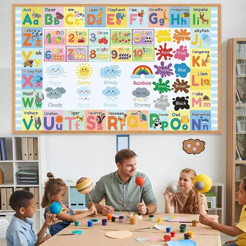 Toddlers Educational Backdrop ABC Alphabet Numbers Animals Rainbow Color Learning Backdrop Kindergarten Homeschool Supplies Preschool Classroom Decorations 70.8 x 43.3 inch in Saudi Arabia