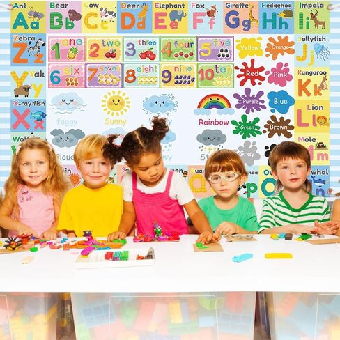Toddlers Educational Backdrop ABC Alphabet Numbers Animals Rainbow Color Learning Backdrop Kindergarten Homeschool Supplies Preschool Classroom Decorations 70.8 x 43.3 inch in Saudi Arabia
