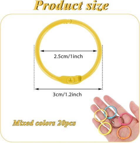 20 Pack Colorful Loose Leaf Binder Rings, 1 Inch Office Book Rings Metal Book Ring for Index Cards Paper Binder Rings Notebook Rings Keychain Key Rings for Home Office School, Assorted Colors in Saudi Arabia