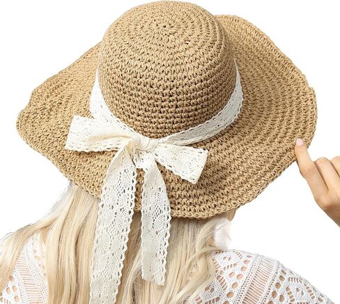 Straw Hat - 100% Straw, Wide Brim, UV UPF 50+ Protection Sun Hats for Women - Lightweight Sun Hat for Beach & Summer in Saudi Arabia