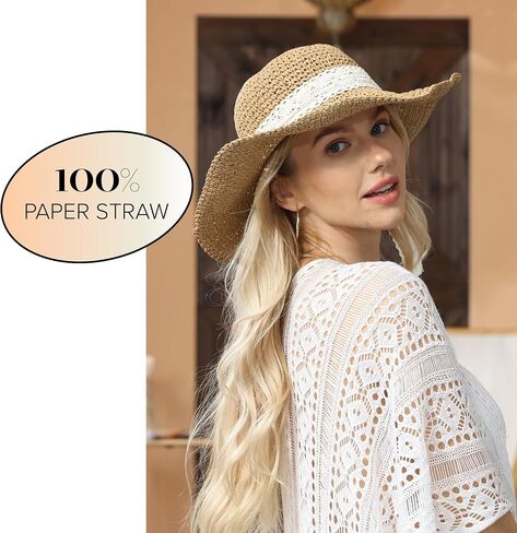 Straw Hat - 100% Straw, Wide Brim, UV UPF 50+ Protection Sun Hats for Women - Lightweight Sun Hat for Beach & Summer in Saudi Arabia