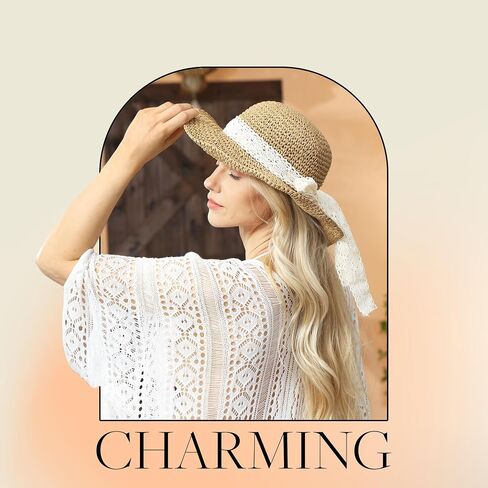 Straw Hat - 100% Straw, Wide Brim, UV UPF 50+ Protection Sun Hats for Women - Lightweight Sun Hat for Beach & Summer in Saudi Arabia