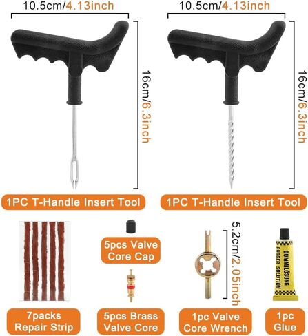 طقم إصلاح الإطارات 49 قطعة، مجموعة سدادات الإطارات شديدة التحمل، أدوات إصلاح الإطارات العالمية لإصلاح الثقوب وتوصيل مجموعة رقعة مسطحة للسيارة، الجيب، الشاحنة، الدراجة النارية، الجرار، ARB، ATV، SUV، RV in Kuwait