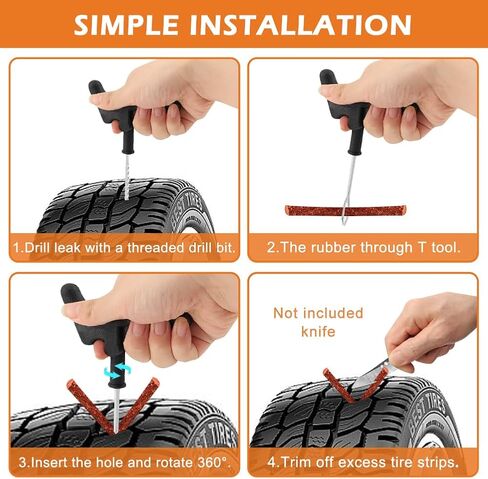 طقم إصلاح الإطارات 49 قطعة، مجموعة سدادات الإطارات شديدة التحمل، أدوات إصلاح الإطارات العالمية لإصلاح الثقوب وتوصيل مجموعة رقعة مسطحة للسيارة، الجيب، الشاحنة، الدراجة النارية، الجرار، ARB، ATV، SUV، RV in Kuwait