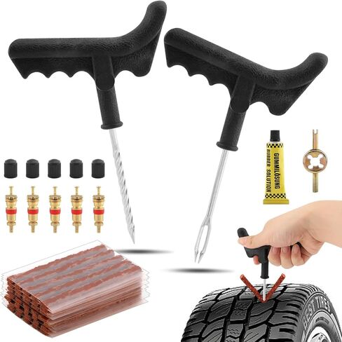 طقم إصلاح الإطارات 49 قطعة، مجموعة سدادات الإطارات شديدة التحمل، أدوات إصلاح الإطارات العالمية لإصلاح الثقوب وتوصيل مجموعة رقعة مسطحة للسيارة، الجيب، الشاحنة، الدراجة النارية، الجرار، ARB، ATV، SUV، RV in Kuwait
