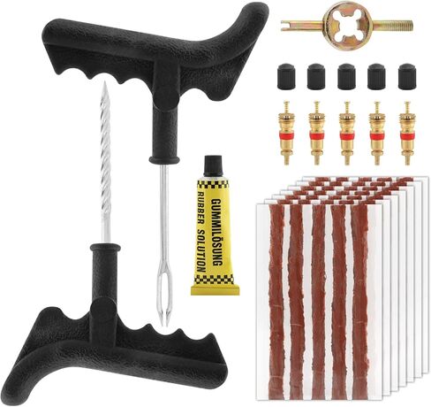 طقم إصلاح الإطارات 49 قطعة، مجموعة سدادات الإطارات شديدة التحمل، أدوات إصلاح الإطارات العالمية لإصلاح الثقوب وتوصيل مجموعة رقعة مسطحة للسيارة، الجيب، الشاحنة، الدراجة النارية، الجرار، ARB، ATV، SUV، RV in Kuwait