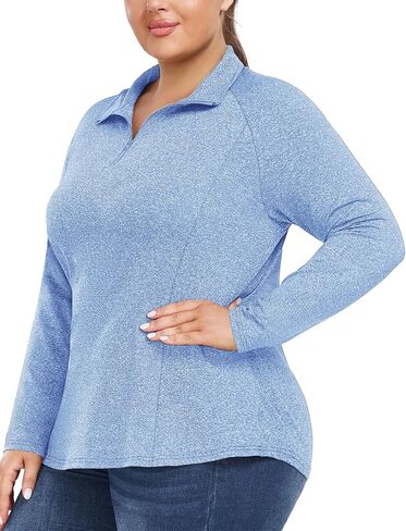 FOREYOND Plus Size Workout Tops for Women Long Sleeve Quarter Zip Pullover Althetic Golf Polo Shirts Yoga Gym Clothes in Saudi Arabia
