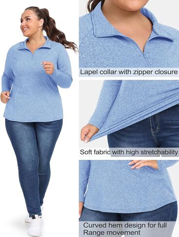 FOREYOND Plus Size Workout Tops for Women Long Sleeve Quarter Zip Pullover Althetic Golf Polo Shirts Yoga Gym Clothes in Saudi Arabia
