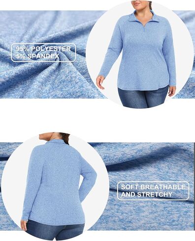 FOREYOND Plus Size Workout Tops for Women Long Sleeve Quarter Zip Pullover Althetic Golf Polo Shirts Yoga Gym Clothes in Saudi Arabia