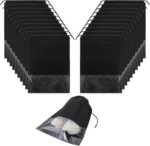 20 PCS Shoe Bags for Travel, Portable Shoe Bags with Clear Window, Large Drawstring Dustproof Travel Shoe Storage Bag for Men & Women, 12.6" X 17.3", Black in Saudi Arabia