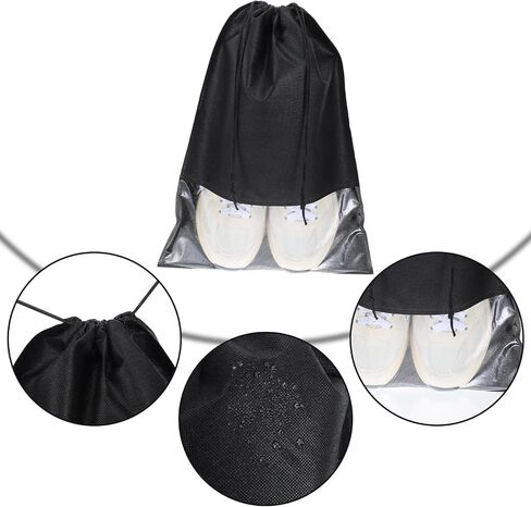 20 PCS Shoe Bags for Travel, Portable Shoe Bags with Clear Window, Large Drawstring Dustproof Travel Shoe Storage Bag for Men & Women, 12.6" X 17.3", Black in Saudi Arabia