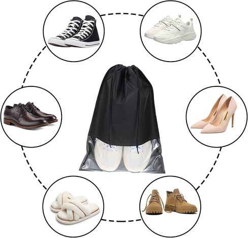 20 PCS Shoe Bags for Travel, Portable Shoe Bags with Clear Window, Large Drawstring Dustproof Travel Shoe Storage Bag for Men & Women, 12.6" X 17.3", Black in Saudi Arabia