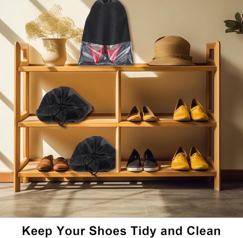 20 PCS Shoe Bags for Travel, Portable Shoe Bags with Clear Window, Large Drawstring Dustproof Travel Shoe Storage Bag for Men & Women, 12.6" X 17.3", Black in Saudi Arabia