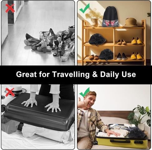 20 PCS Shoe Bags for Travel, Portable Shoe Bags with Clear Window, Large Drawstring Dustproof Travel Shoe Storage Bag for Men & Women, 12.6" X 17.3", Black in Saudi Arabia