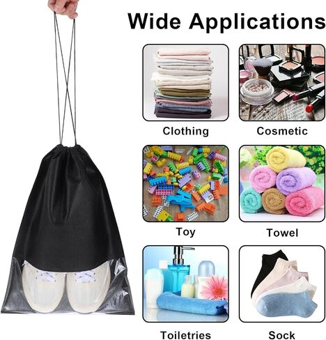 20 PCS Shoe Bags for Travel, Portable Shoe Bags with Clear Window, Large Drawstring Dustproof Travel Shoe Storage Bag for Men & Women, 12.6" X 17.3", Black in Saudi Arabia