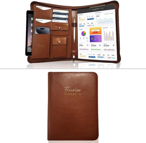 منظم محفظة DARP Padfolio Binder Portfolio، حافظة جلدية مع مفكرة بحجم حرفين إضافيين، حافظة للنساء والرجال، محفظة أنيقة من الجلد الصناعي باللون البني in Kuwait