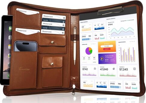 منظم محفظة DARP Padfolio Binder Portfolio، حافظة جلدية مع مفكرة بحجم حرفين إضافيين، حافظة للنساء والرجال، محفظة أنيقة من الجلد الصناعي باللون البني in Kuwait