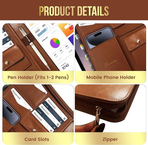 منظم محفظة DARP Padfolio Binder Portfolio، حافظة جلدية مع مفكرة بحجم حرفين إضافيين، حافظة للنساء والرجال، محفظة أنيقة من الجلد الصناعي باللون البني in Kuwait