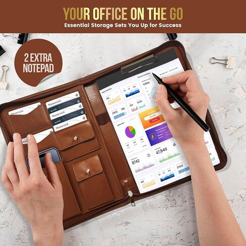 منظم محفظة DARP Padfolio Binder Portfolio، حافظة جلدية مع مفكرة بحجم حرفين إضافيين، حافظة للنساء والرجال، محفظة أنيقة من الجلد الصناعي باللون البني in Kuwait