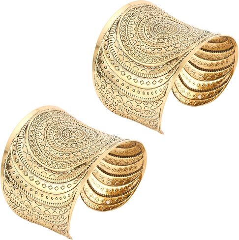 SONNYX 2 PCS Cuff Bangle Bracelets for Women Vintage Ethnic Wide Open Chunky Gold Silver Wrist Cuff Warp Bracelets for Cosplay or Belly Dance in Saudi Arabia