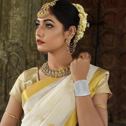 SONNYX 2 PCS Cuff Bangle Bracelets for Women Vintage Ethnic Wide Open Chunky Gold Silver Wrist Cuff Warp Bracelets for Cosplay or Belly Dance in Saudi Arabia
