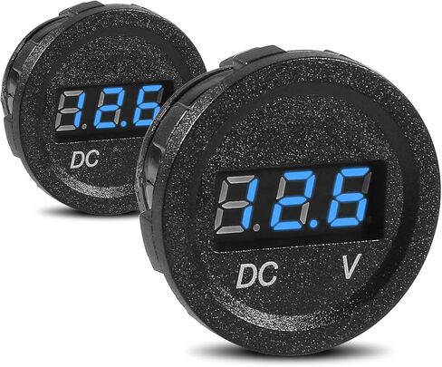 2pcs DC 12V Car Voltage Gauge LED Display Waterproof Voltmeter Digital Round Panel Voltmeter Compatible with Vehicle Motorcycle Truck Camper Caravan ATV UTV Car Boat Marine (Blue) in Saudi Arabia
